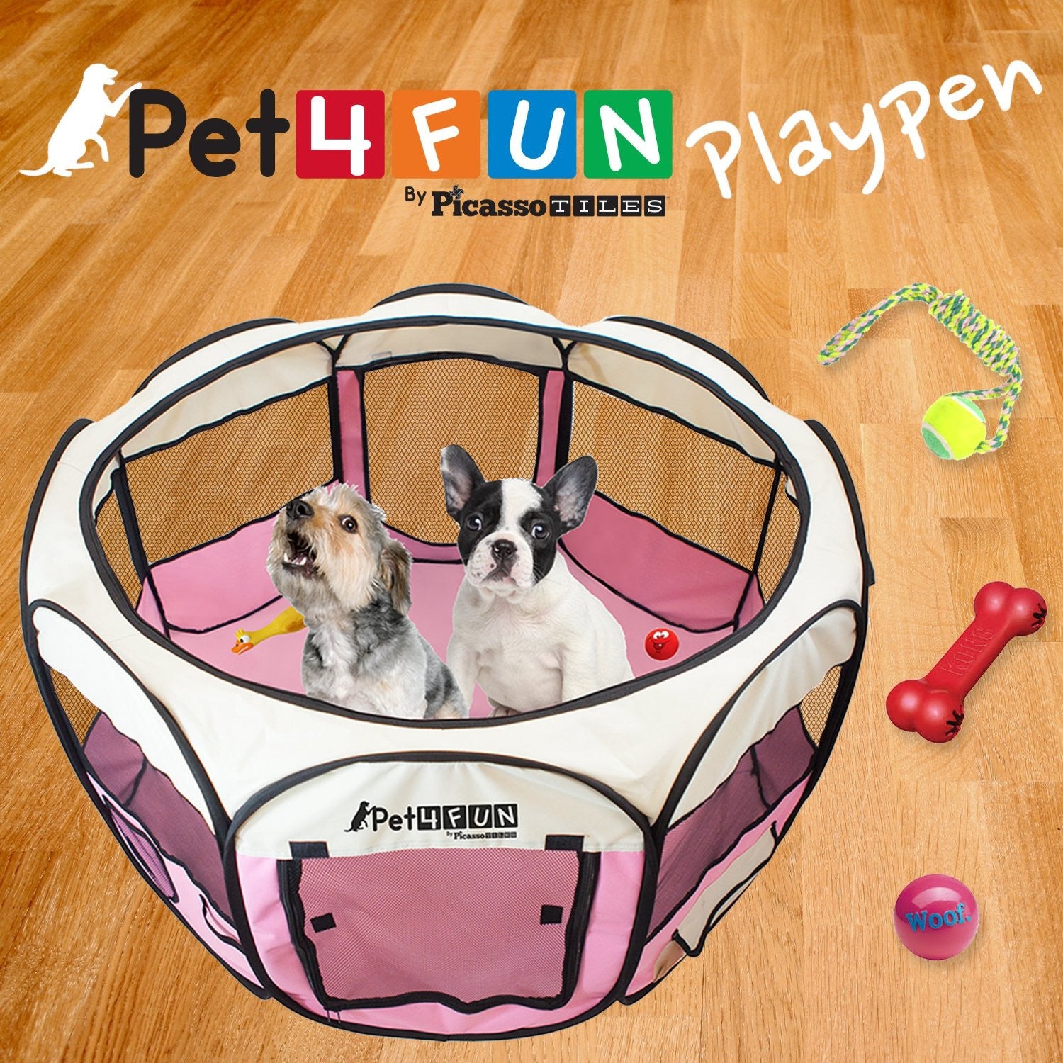 PET4FUN® PN935 35" Portable Pet Puppy Dog Cat Animal Playpen Yard Crates Kennel w/ Premium 600D Oxford Cloth, Tool-Free Setup, Carry Bag, Removable Security Mesh Cover/Shade, 2 Storage Pockets