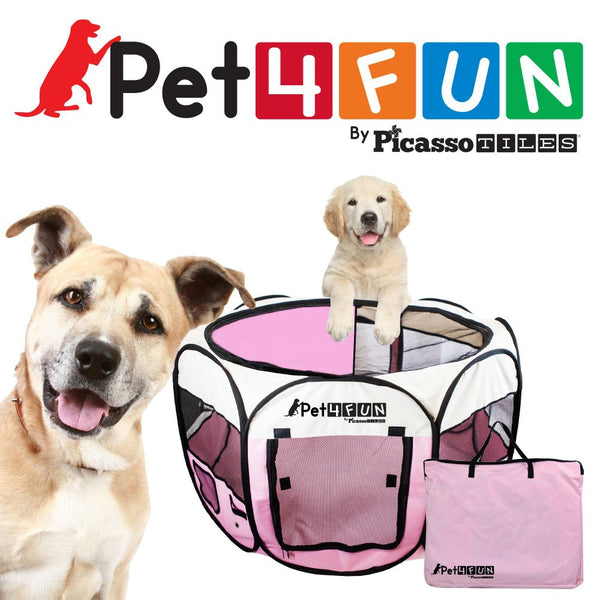 PET4FUN® PN945 Medium 43" Portable Pet Puppy Dog Cat Animal Playpen Yard Crates Kennel w/ Premium 600D Oxford Cloth, Tool-Free Setup, Carry Bag, Removable Security Mesh Cover/Shade, 2 Storage Pockets 