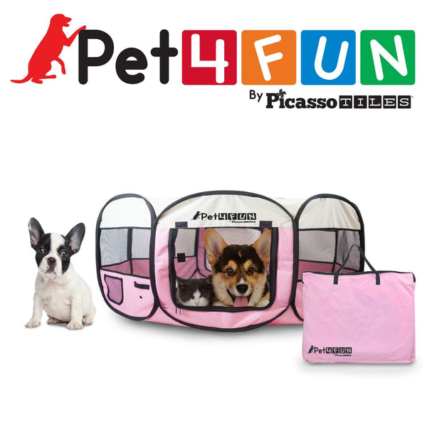 PET4FUN® PN935 35" Portable Pet Puppy Dog Cat Animal Playpen Yard Crates Kennel w/ Premium 600D Oxford Cloth, Tool-Free Setup, Carry Bag, Removable Security Mesh Cover/Shade, 2 Storage Pockets