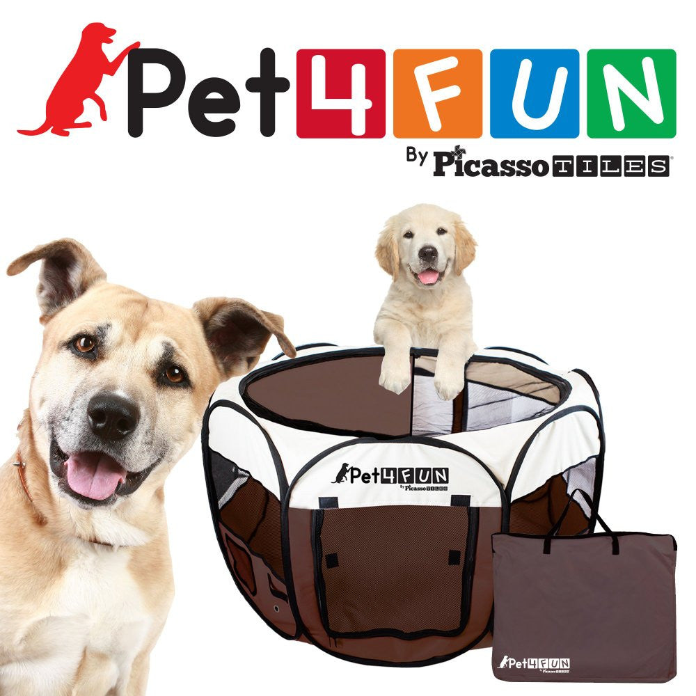 PET4FUN® PN945 Medium 43" Portable Pet Puppy Dog Cat Animal Playpen Yard Crates Kennel w/ Premium 600D Oxford Cloth, Tool-Free Setup, Carry Bag, Removable Security Mesh Cover/Shade, 2 Storage Pockets