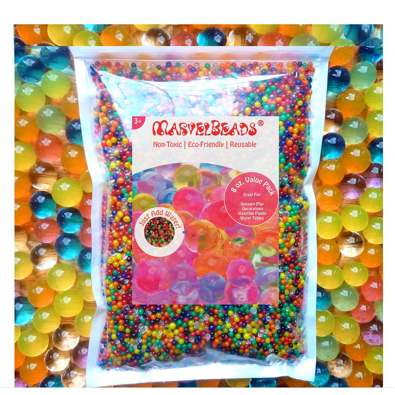 MarvelBeads Water Beads Rainbow Mix, 8 oz (20,000 beads) for Orbeez Spa Refill, Sensory Toys and Décor