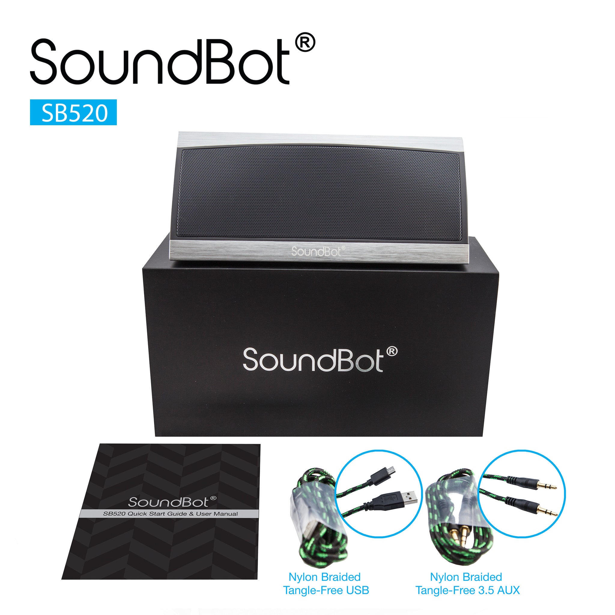 SoundBot® SB520 3D HD Bluetooth 4.0 Wireless Speaker for 15 hrs Music Streaming & Hands-Free Calling w/ Passive sub woofer, 5W + 5W 50mm Driver Speakerphone, Built-in Mic, 3.5mm Audio Port, 2200mAh Lithium-ion Rechargeable Battery for Indoor & Outdoor Use