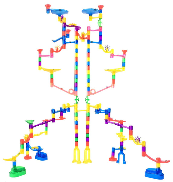 Marble Genius Marble Run Extreme Set - 125 Translucent Marbulous Pieces + 20 Glass Marbles