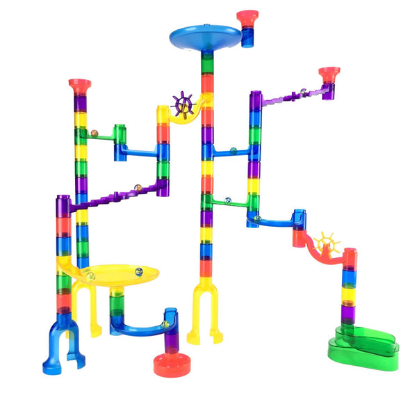 Marble Genius Marble Run Starter Set - 60 Translucent Marbulous Pieces + 10 Glass Marbles