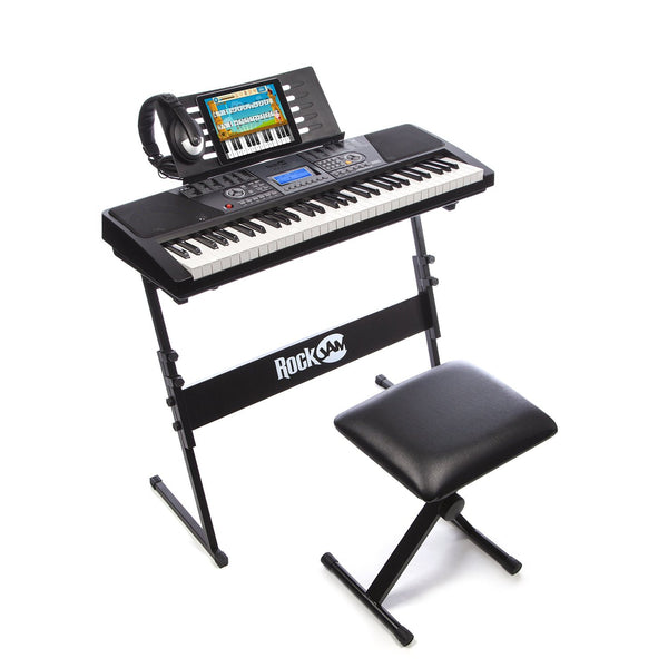 RockJam 561 Electronic 61 Key Digital Piano Keyboard SuperKit with Stand, Stool, Headphones, & Includes Piano Maestro Teaching App with 30 Songs