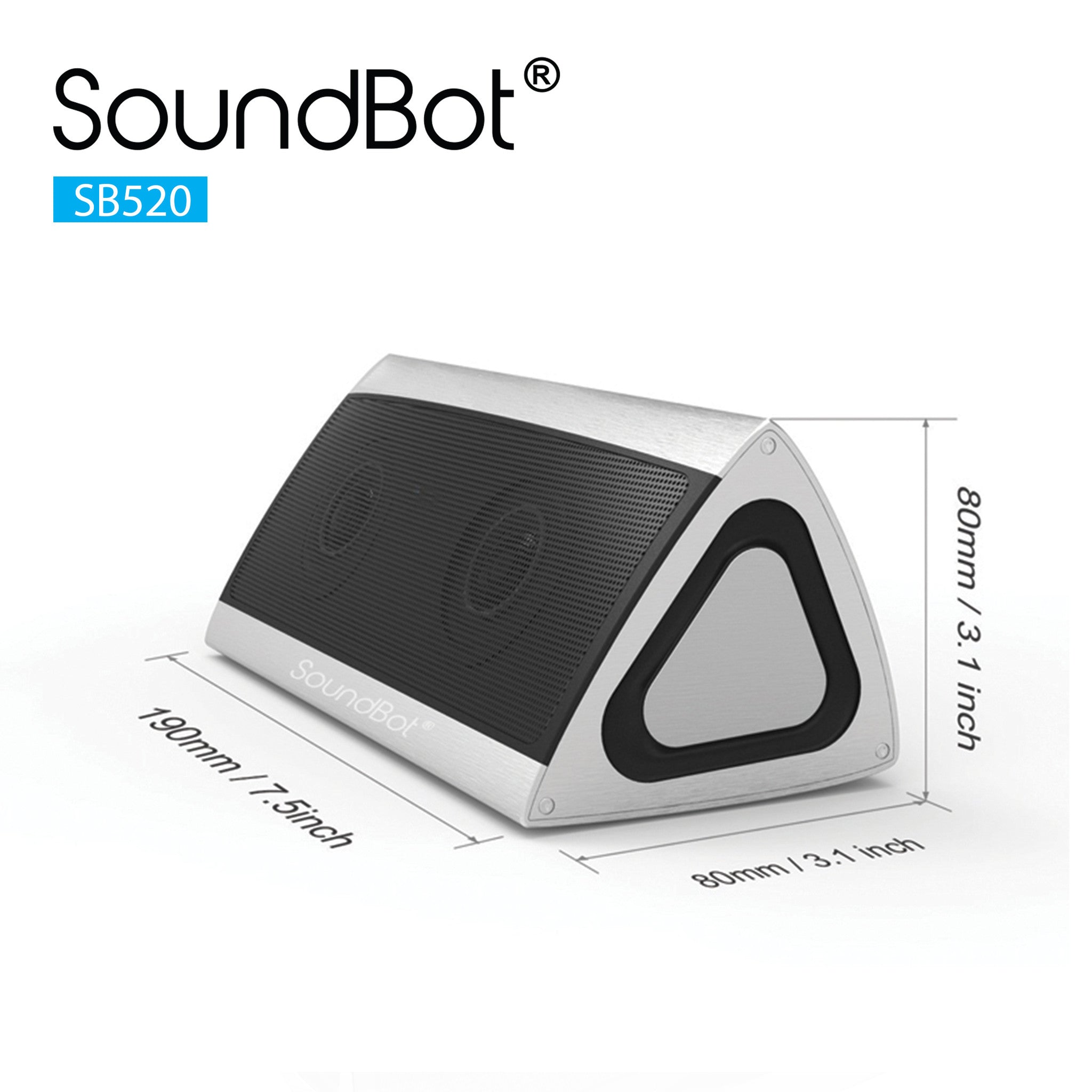 SoundBot® SB520 3D HD Bluetooth 4.0 Wireless Speaker for 15 hrs Music Streaming & Hands-Free Calling w/ Passive sub woofer, 5W + 5W 50mm Driver Speakerphone, Built-in Mic, 3.5mm Audio Port, 2200mAh Lithium-ion Rechargeable Battery for Indoor & Outdoor Use